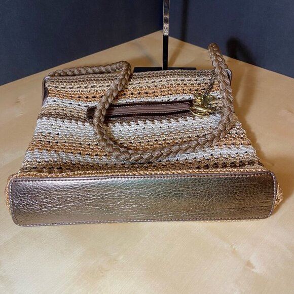 Luxy Crochet Stripe Shoulder Bag – Braided Strap, Neutral Boho Colors - Picture 7 of 9